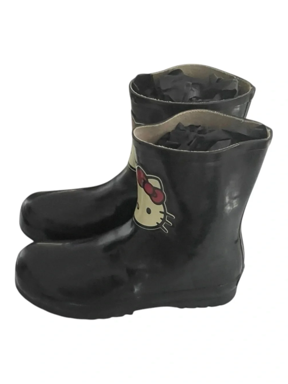 Rare: Victoria Couture x Sanrio 🝮 Hello Kitty Rain Boots 🝮 Glossy Black 🝮 2.5